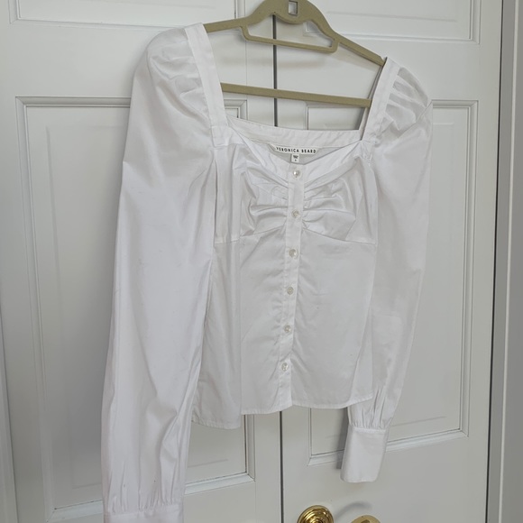 Veronica Beard Frankie White Long Sleeve Rucched Blouse - Picture 5 of 14
